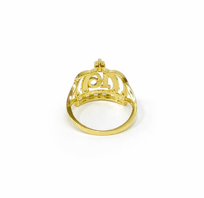 1517- NEW 10K Two Tone Sweet 16 Crown Gold Ring W.G