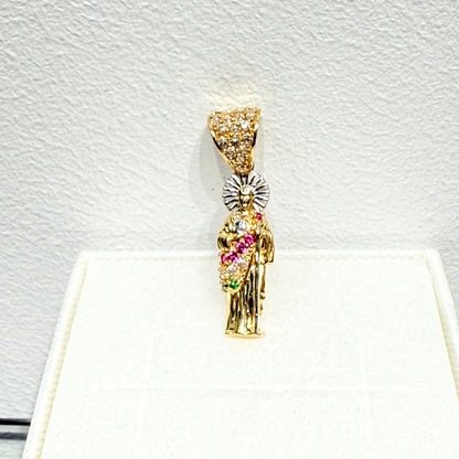 1145- NEW 14K St. Jude Red & Green Cz Stone Pendant W.G