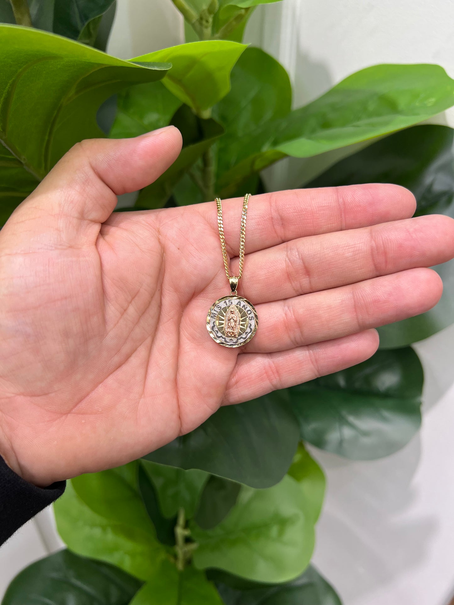 C50- 10K Solid Miami Cuban 18” & Our Lady Of Guadalupe Pendant Set