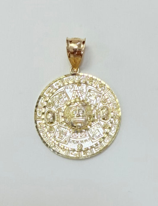 1726- NEW 10K Gold Aztec Mayan Calendar Pendant (2.86mm)