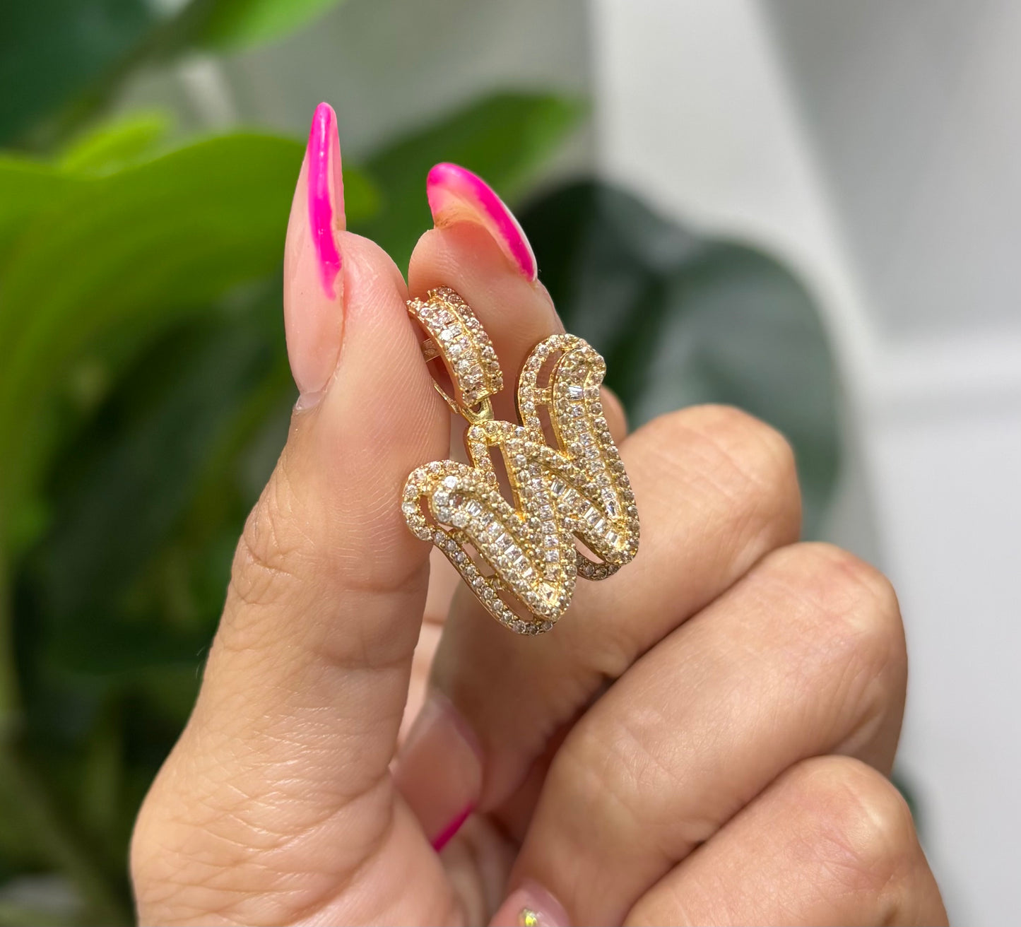 915- NEW 14K Full Cz Letter W Pendant W.G