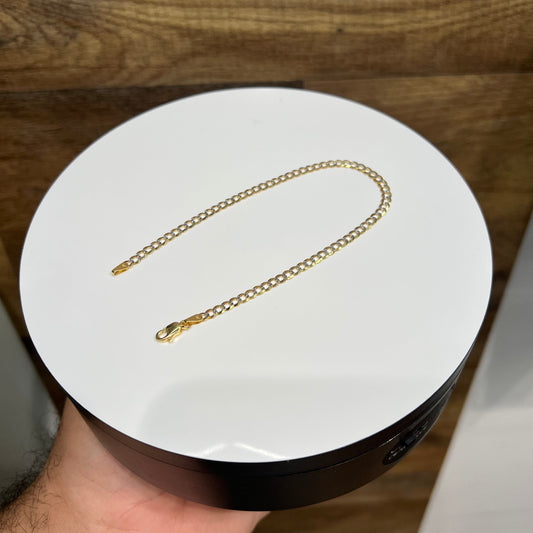 1289- NEW 14K Solid Cuban Curb Bracelet Two Tone (3.7mm)W.G