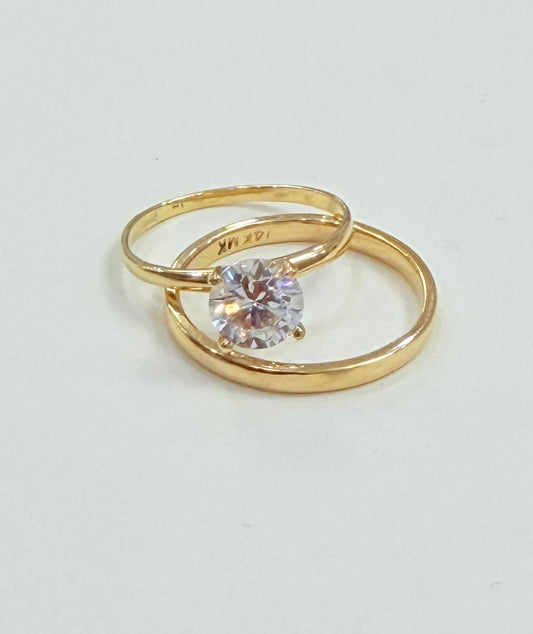 1127- NEW 14K Gold Solitaire Wedding Ring Set W.G