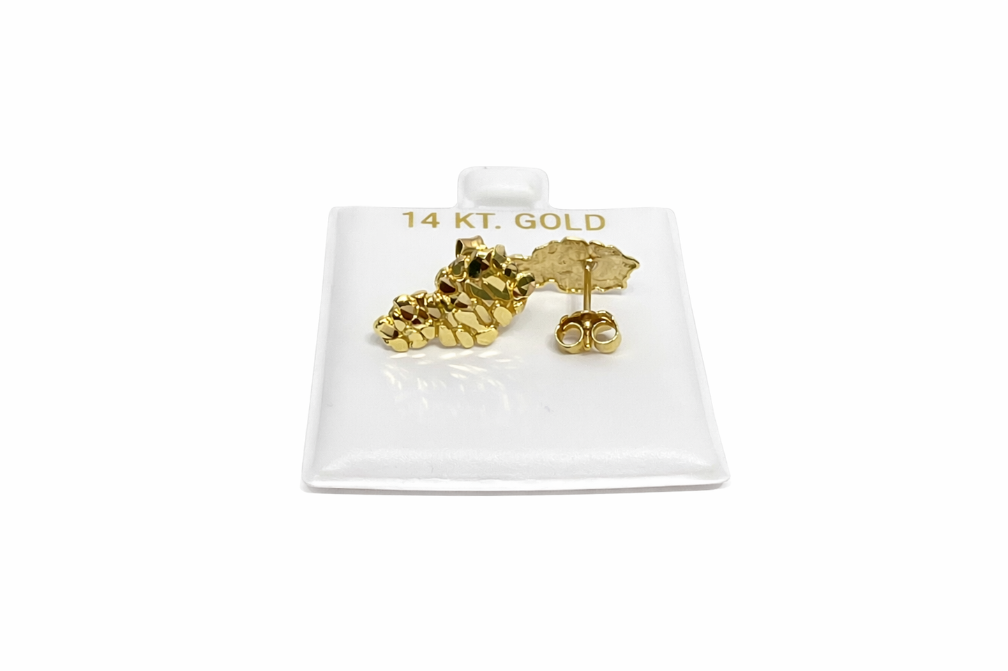 1205- NEW 14K Nugget Diamond Cut Stud Earrings (15x8.5mm) W.G