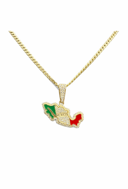 1358- NEW 14K Mexico Map/ Flag Pendant W.G