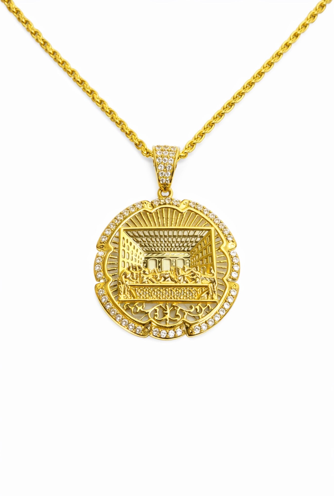 1507- 14K The Last Supper Cz Gold Pendant (1.16”)W.G