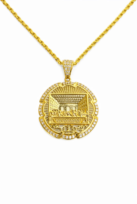 1507- 14K The Last Supper Cz Gold Pendant (1.16”)W.G