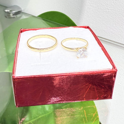 1127- NEW 14K Yellow Gold Solitaire Wedding Ring Set W.G