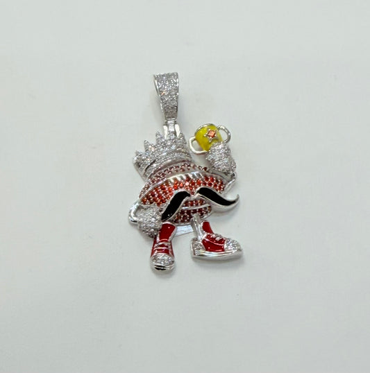 S406- NEW .925 Sterling Silver Football Crown Mustache Pendant W.G