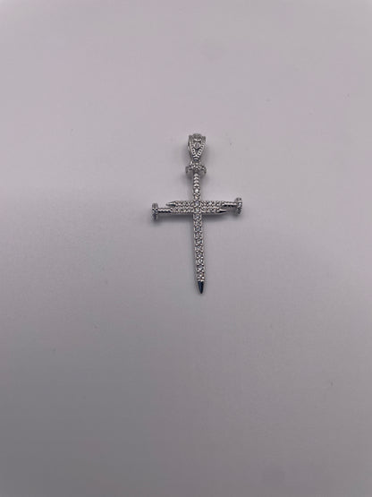 S392- 925 Sterling Silver Nail Cross CZ Pendant