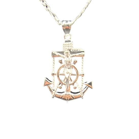 S299- Silver Jesus Cross & Anchor Pendant Small