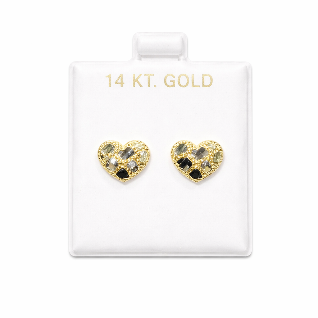 1200- NEW 14K Heart Shape Nuggets Stud Earrings (9.5mm) W.G