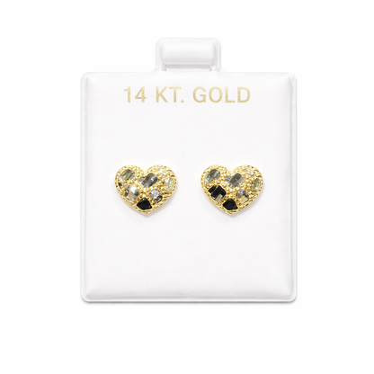 1200- NEW 14K Heart Shape Nuggets Stud Earrings (9.5mm) W.G