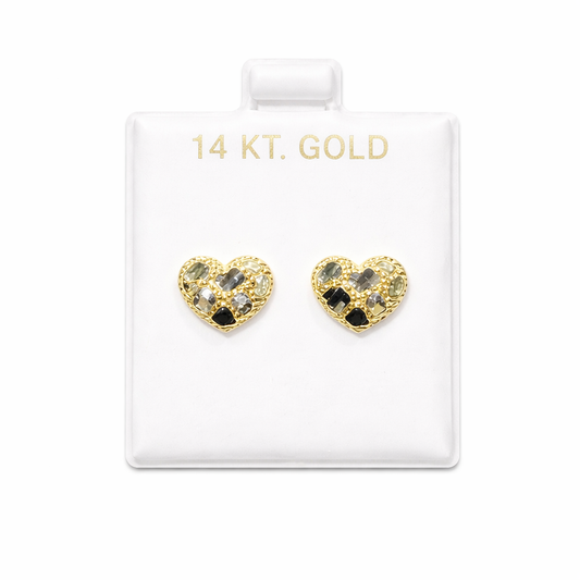 1200- NEW 14K Heart Shape Nuggets Stud Earrings (9.5mm) W.G