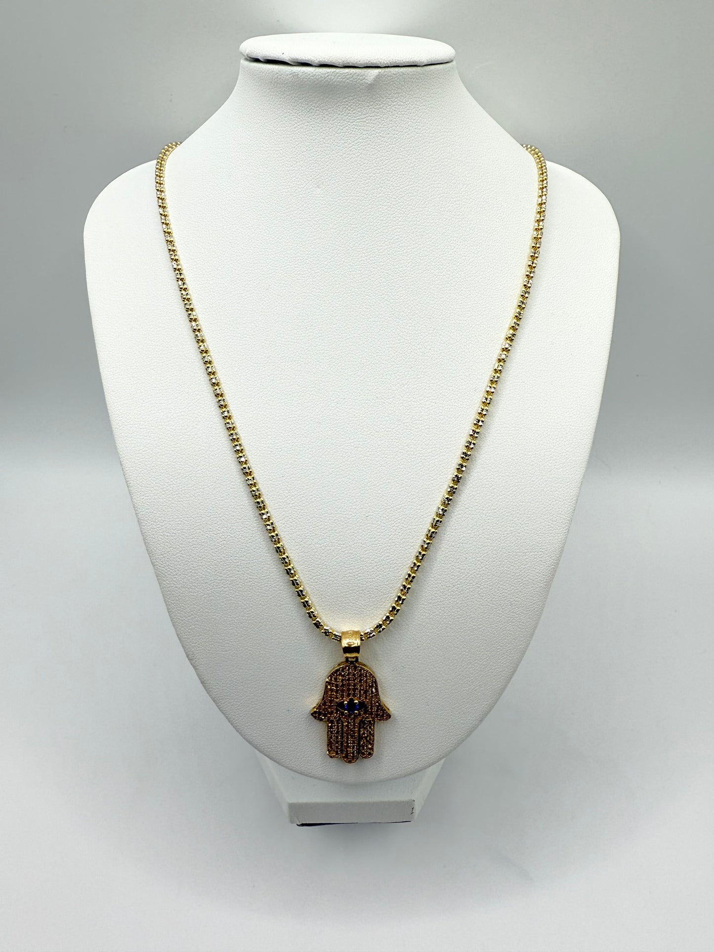 C13- NEW Ice Chain and Hamsa Hand Pendant Set W.G.