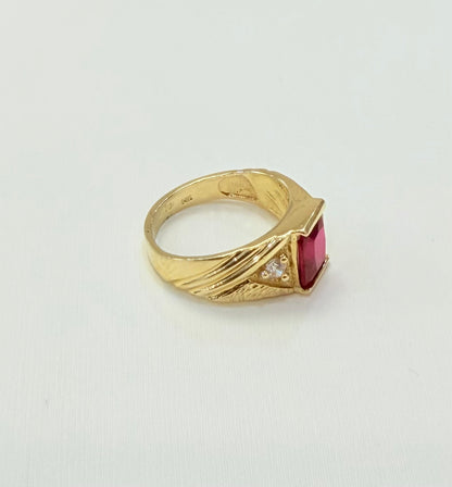 1100-NEW 14K Square Red Stone Ring W.G