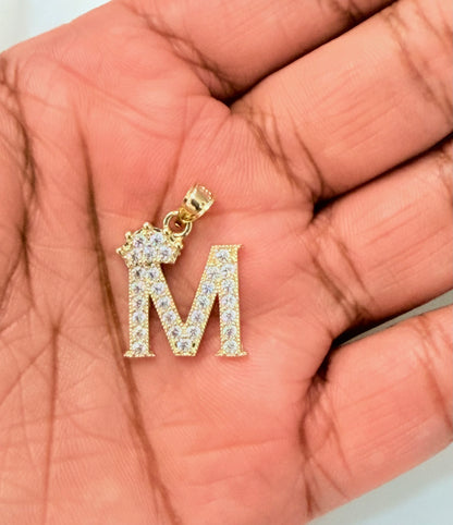 1773- NEW 10K Letter “M” & Crown Pendant W.G