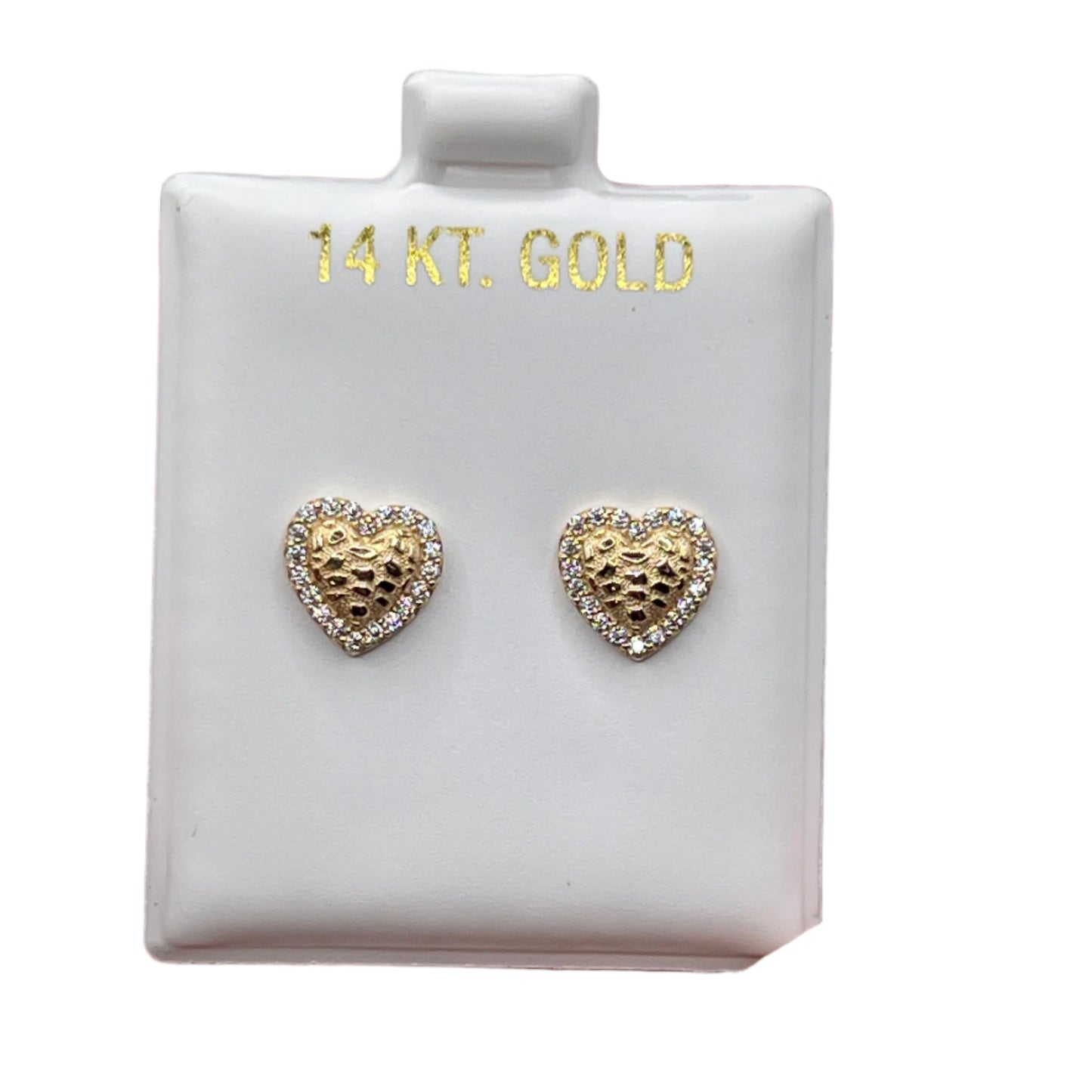 615- NEW 14K Heart with Cz Stones Stud Earrings(W.G)