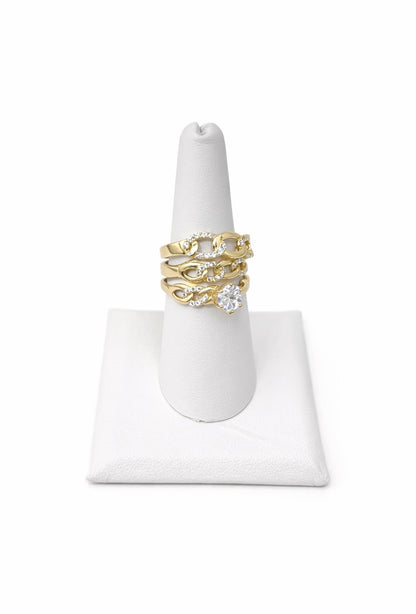 1374- NEW 10K Cuban Link Band Wedding Rings Trio W.G