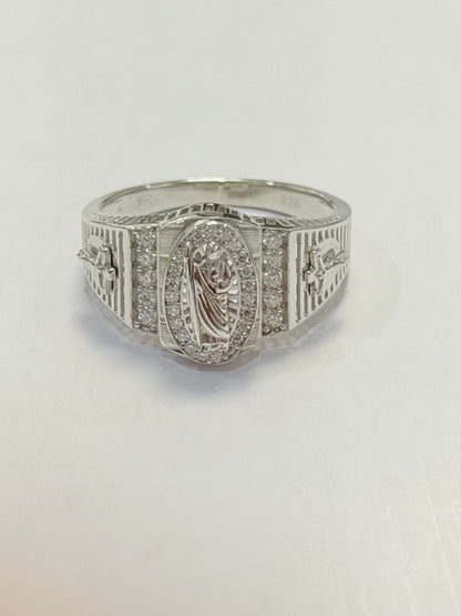 S1142- .925 Sterling Silver St Jude Moissanite Ring W.G