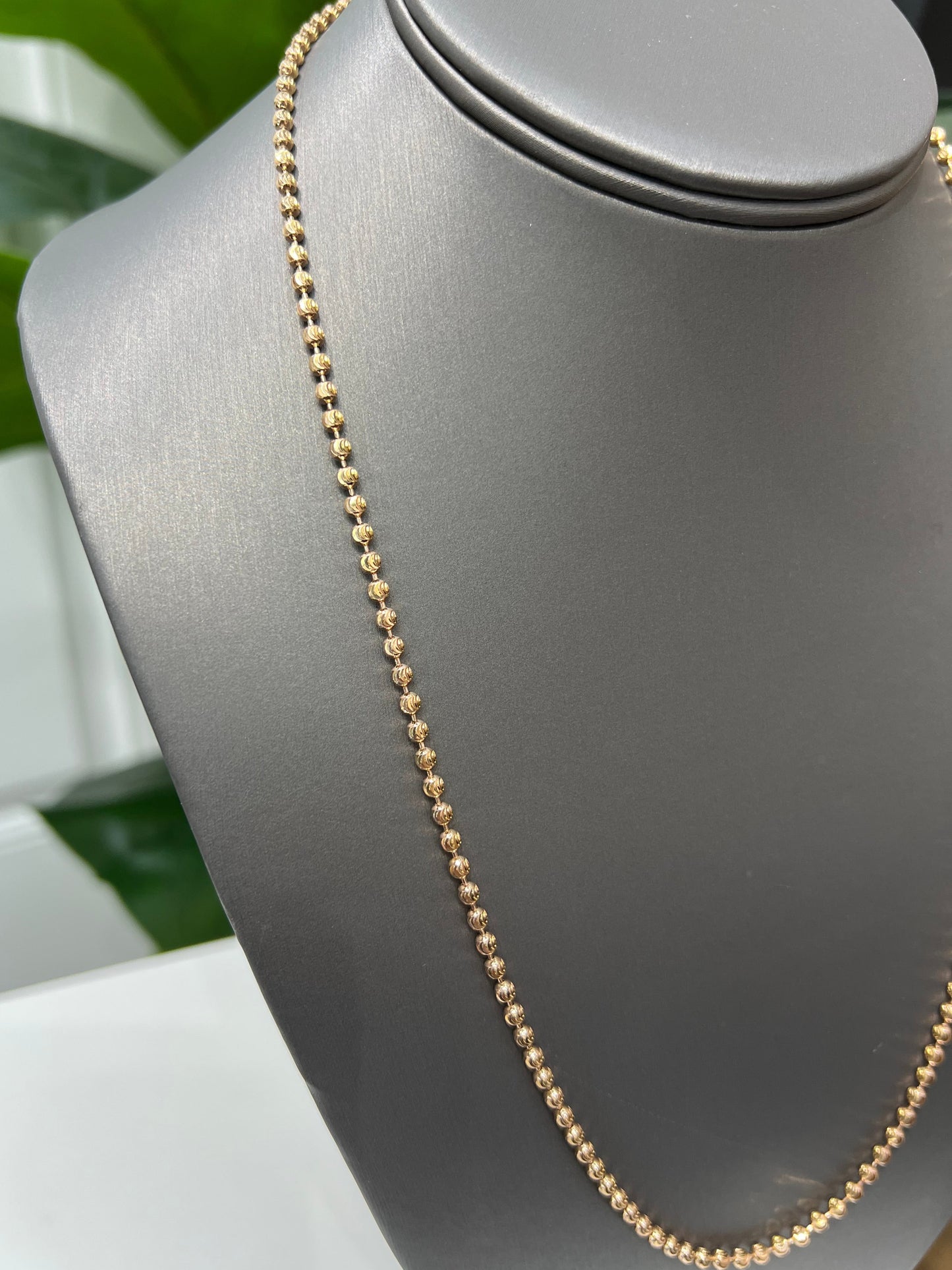 1537-14K Moon Cut Ball Bead Chain Necklace 22" (2.85mm) W.G