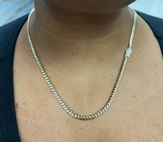 1720- NEW 10K Hollow Cuban chain Cz Lock 22” (4mm) W.G