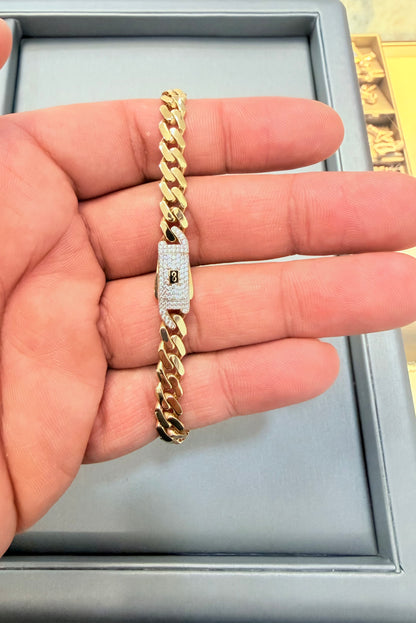 1083-NEW 14k Hollow Cuban Monaci Bracelet 8” (7mm)W.G