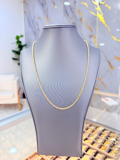 1755-NEW 14K Hollow Gold Rope Chain 22” (3mm) W.G