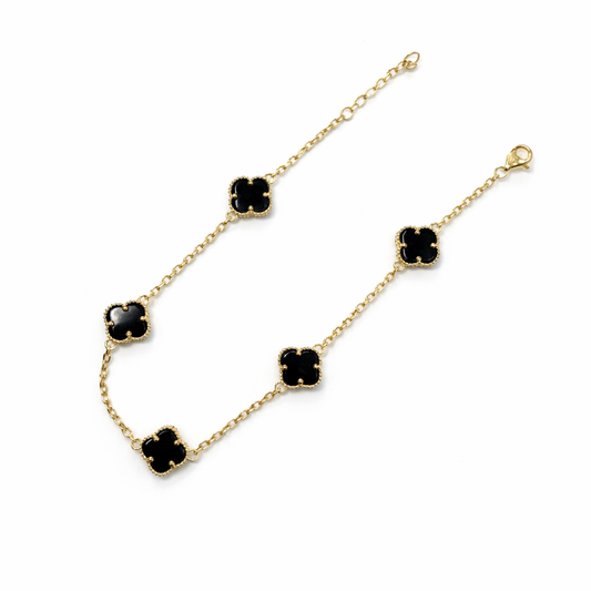 1604- NEW 14K Black Trebol Bracelet 7.5”+ 1” ext W.G