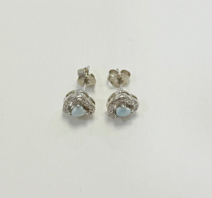 S882-New .925 Larimar Hearts Stud Earrings (9.38x9.27mm) W.G