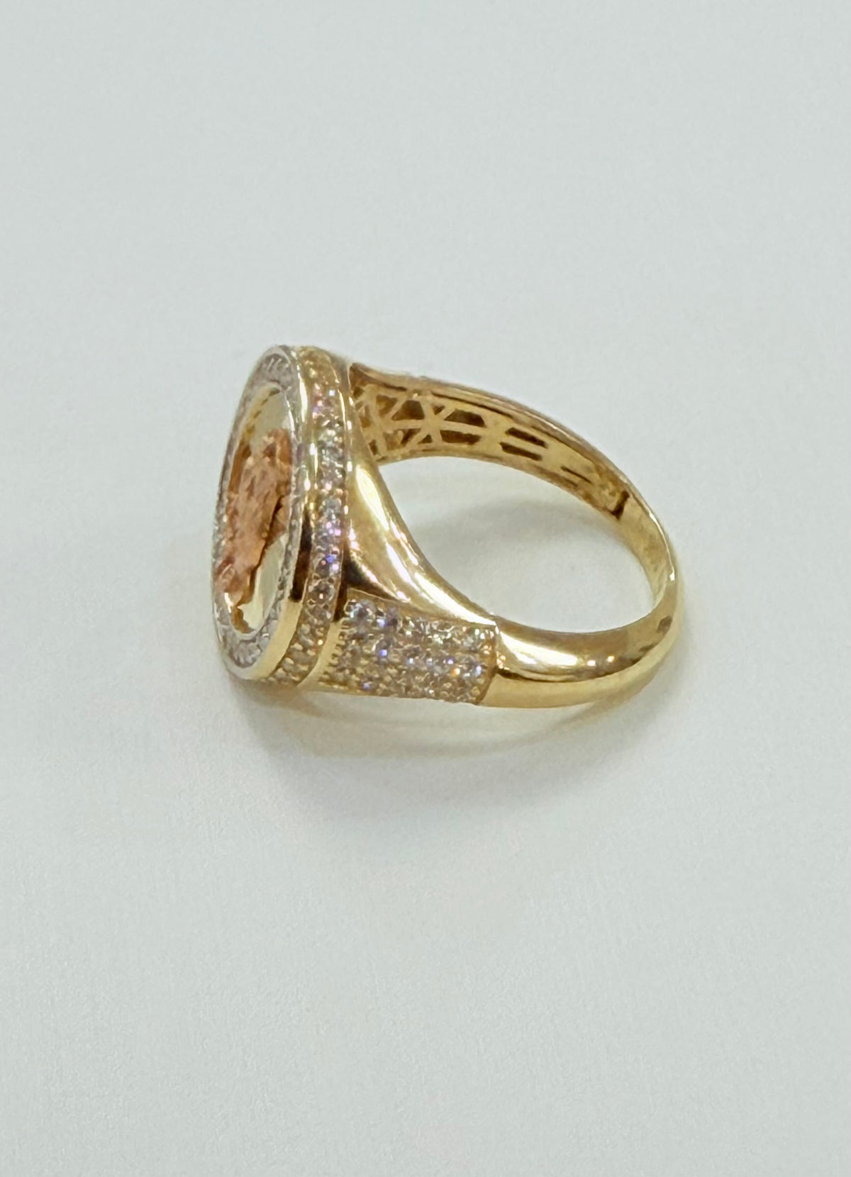 1618- NEW 10K Round Our Lady of Guadalupe Men’s Ring W.G