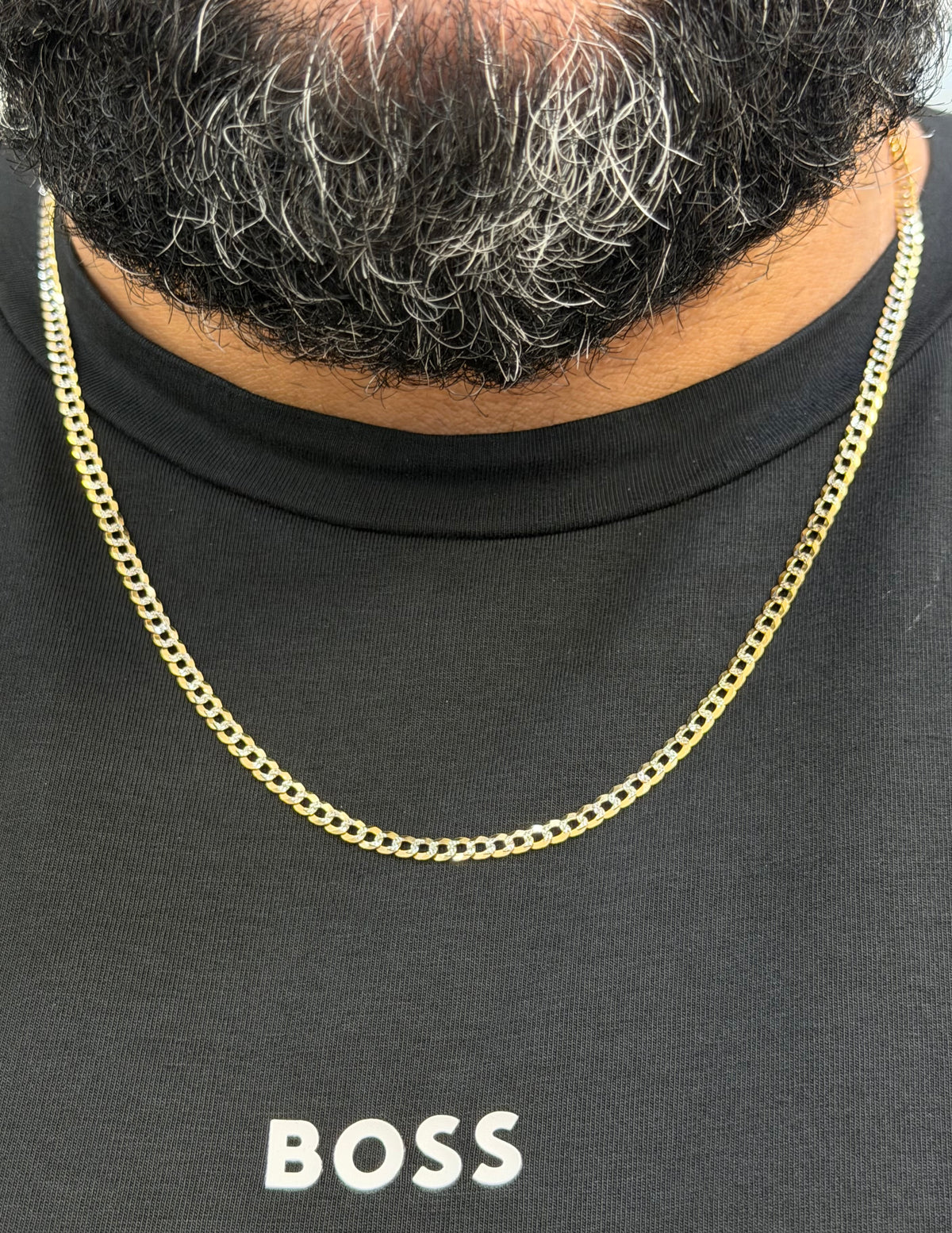 1625- NEW 14K Solid Cuban Curb Chain Two Tone 24" 3.7mm W.G