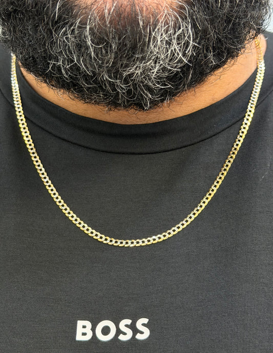 1625- NEW 14K Solid Cuban Curb Chain Two Tone 24" 3.7mm W.G