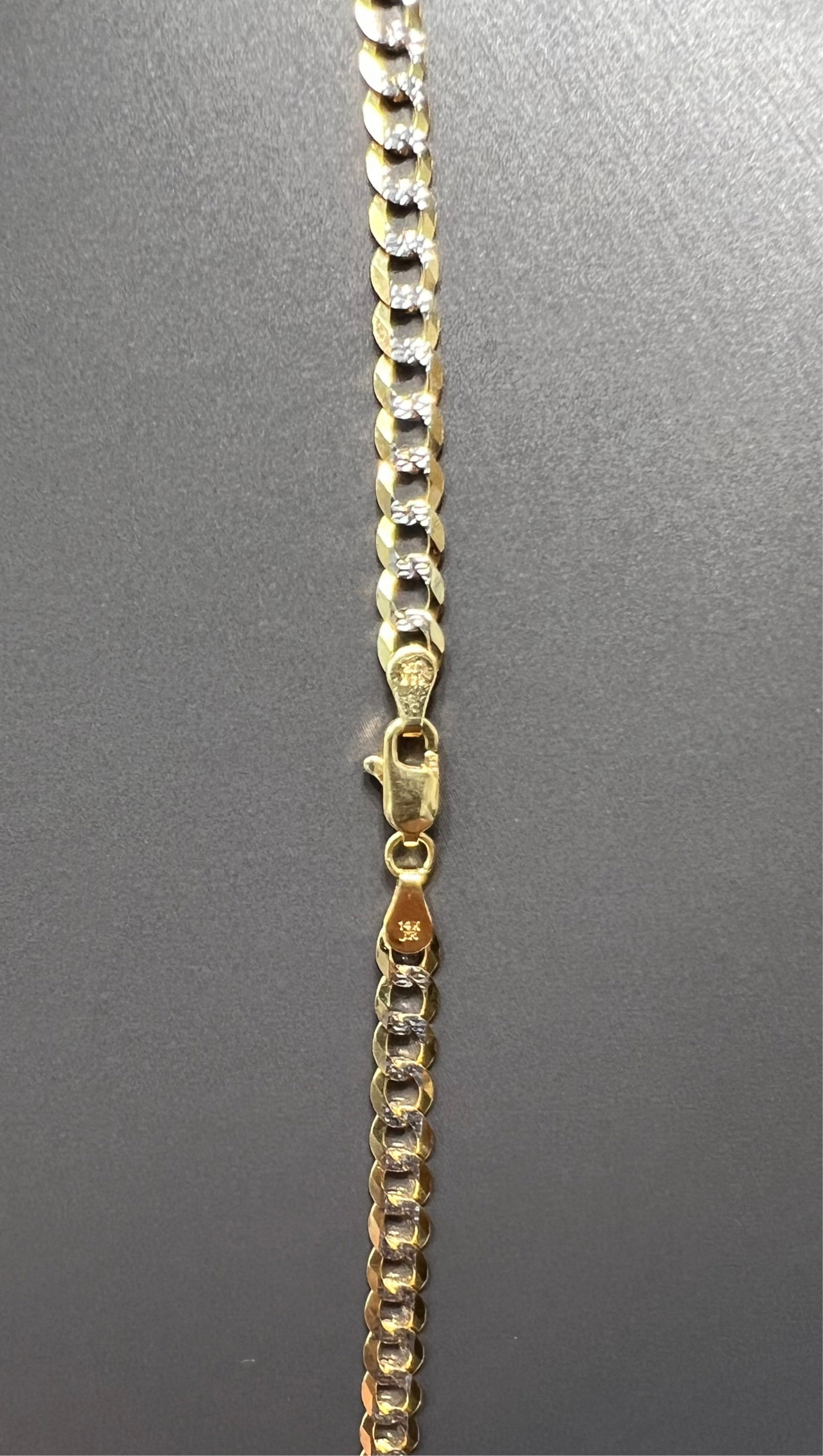 1209- NEW 14K Solid Flat Cuban Curb Link Two Tone Chain (4.7mm) W.G