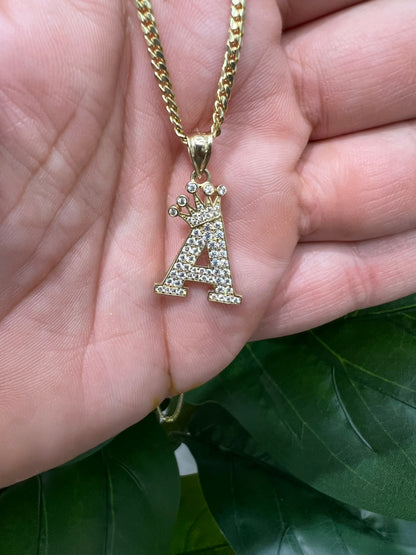 1211- NEW 14K Full Cz Letter A Crown on Top Pendant W.G