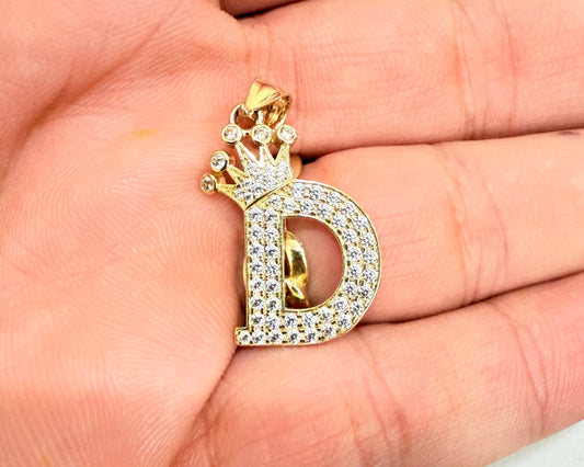 1079-NEW 14K Letter “D”  With Crown Pendant W.G