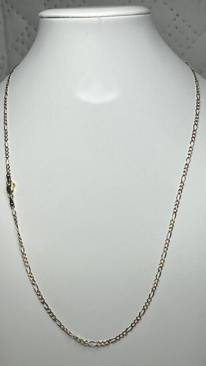 0041- 14k Gold Tri-color Figaro Chain 22"