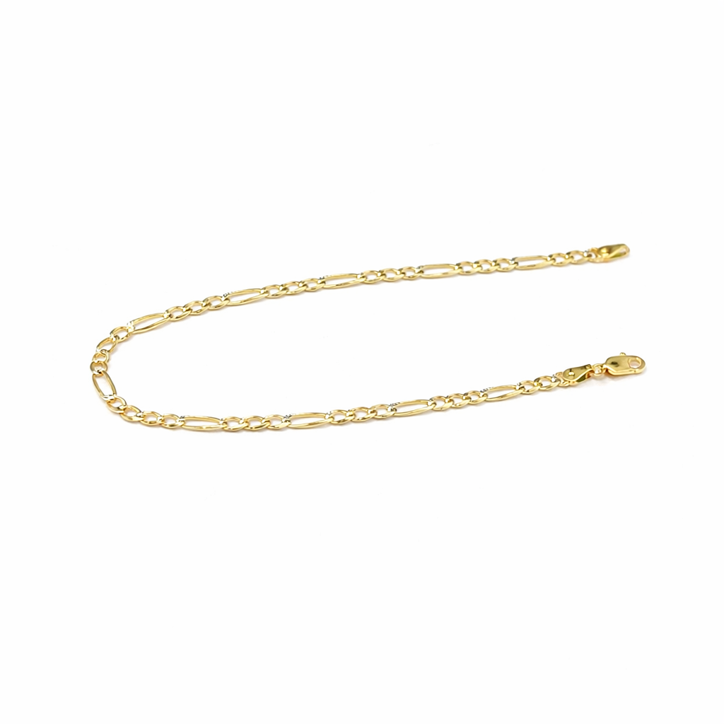 1291-NEW 14K Two Toned Solid Figaro Bracelet 8.5” (3.7mm) W.G