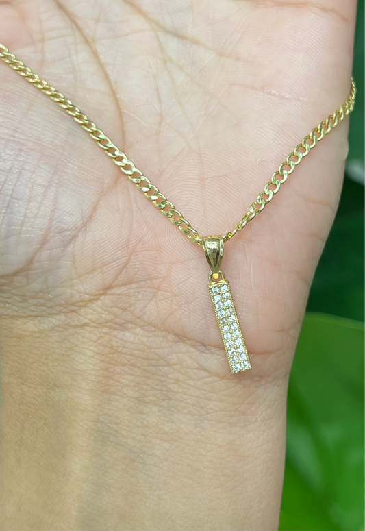 370- NEW 14K  Letter “I” Gold Full Cz Pendant W.G