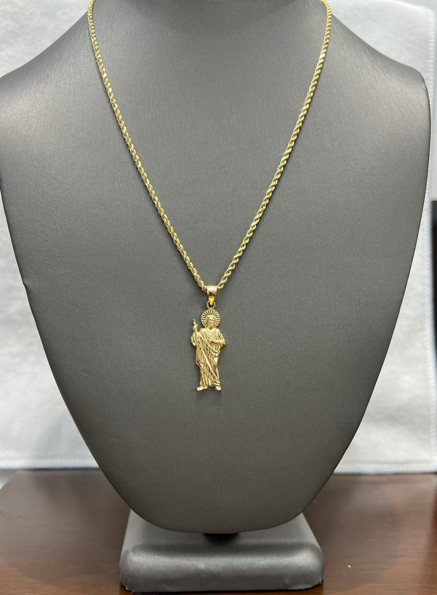 C72- NEW 14K Hollow Rope Chain 18" (2mm) + St. Jude Pendant Set W.G