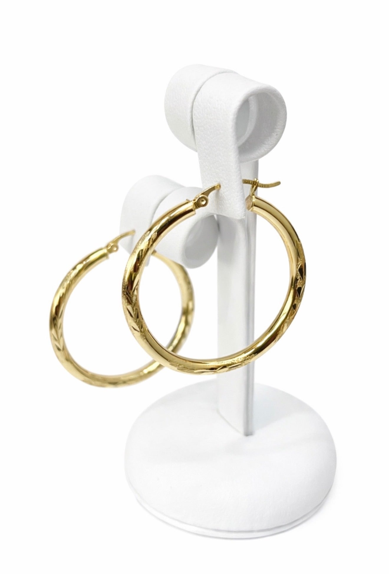 1511- NEW 14K Hollow Hoop Earrings (35x3mm)W.G