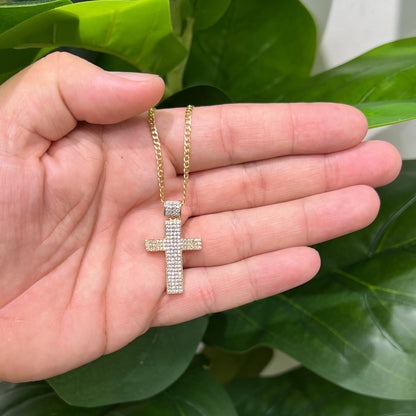 1293- 14K Cross Full Cz Pendant W.G