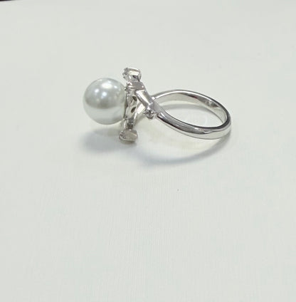 S795- NEW .925 Imitation White Pearl Fashion Ring W.G