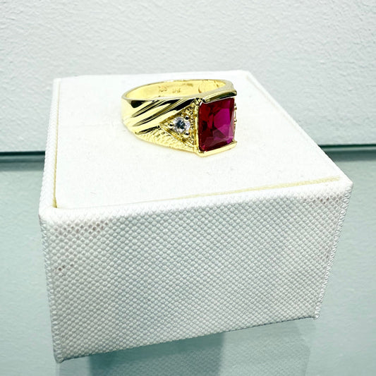 1100-NEW 14K Square Red Stone Ring W.G