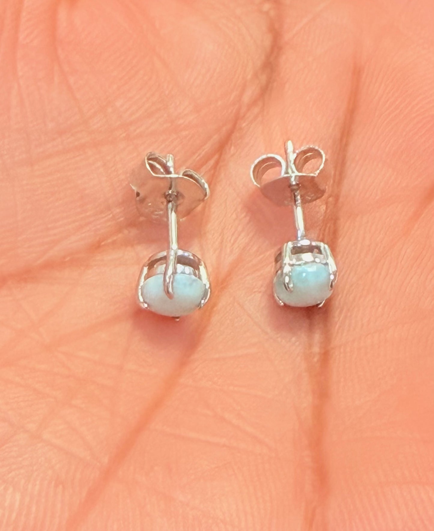 S907- NEW .925 Sterling Silver Small Round Larimar Stud Earrings (4mm) W.G