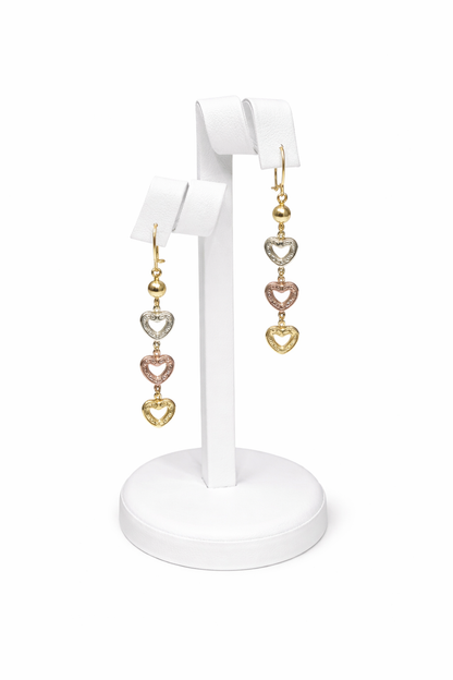 644- NEW 14K Gold Heart Dangling Earrings (36mm) W.G