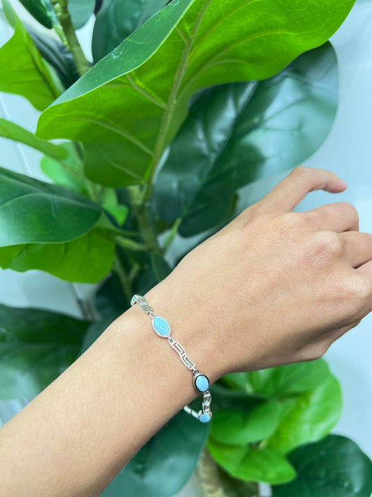 S805- NEW .925 Sterling Silver Oval Larimar Bracelet W.G