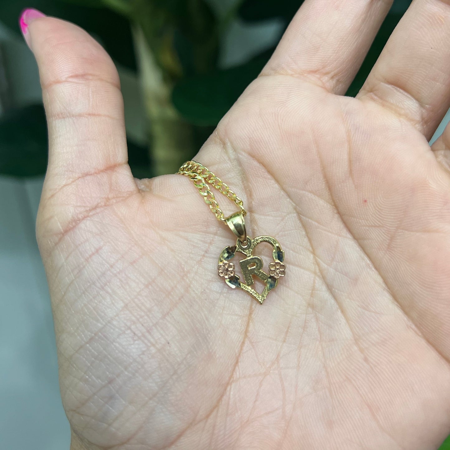 00177- NEW 14K Letter “R” Heart Shape Pendant (W.G)