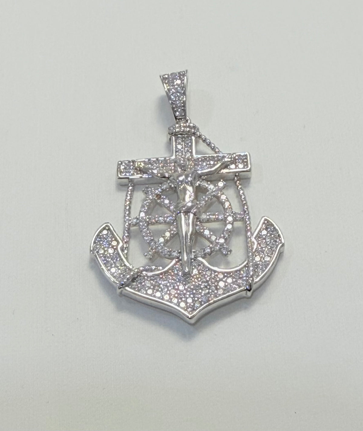 S862- NEW Sterling Silver Full Cz Anchor Pendant W.G