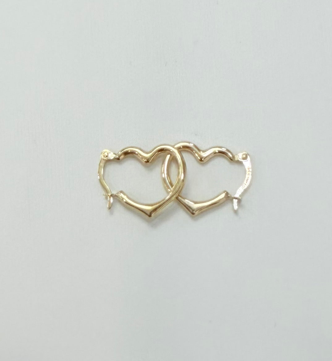 1788- NEW 14K Hollow Heart Hoop Earrings W.G